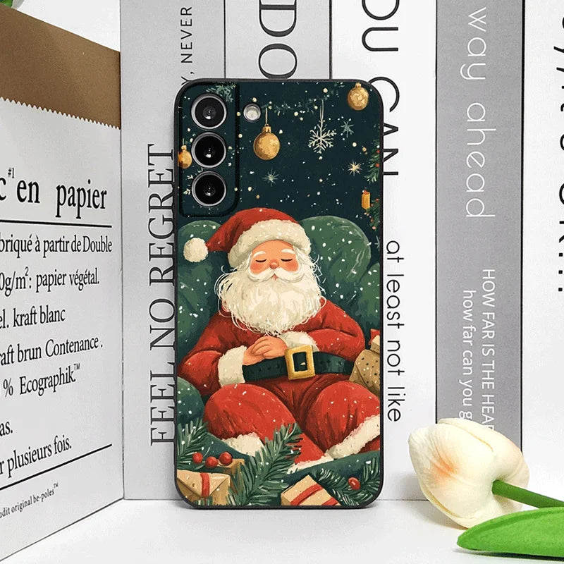 Merry Christmas Tree Santa Claus Pattern Phone Case for Samsung Galaxy S25 S24 S23 Ultra S22 Plus S21 FE M53 M34 M55 Soft Covers