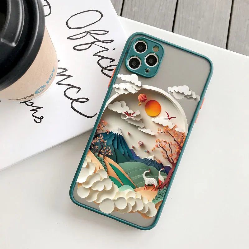 Printing Landscape phone case For iPhone 16 15 14 11 12 13 Pro Max Mini XS X XR 7 8 Plus SE2 Creative Mountains Shockproof Cover