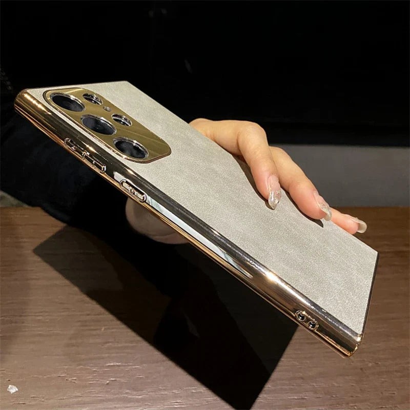 S24 Ultra Personalized Custom Name PU Leather Texture Phone Case For Samsung Galaxy S23 S22 Ultra S24 Plus Plating Back Cover