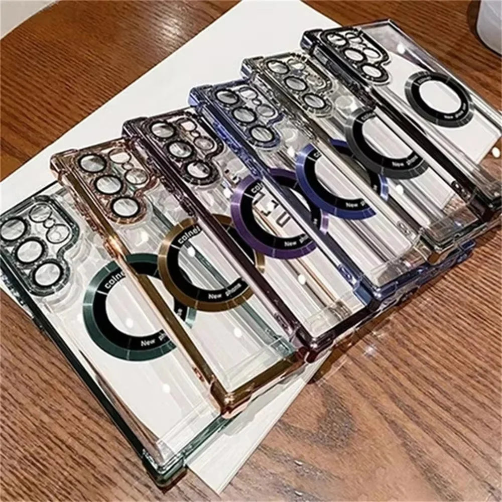 For Magsafe Plating Phone Cases For Samsung Galaxy S25 S24 S23 S22 Ultra S21 Plus FE 5G Note 20 Shockproof Clear Magnetic Cover