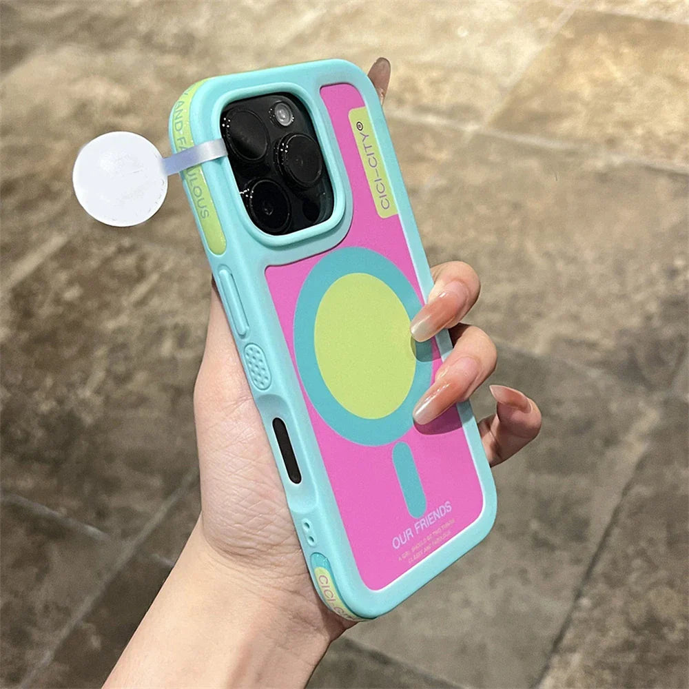Dopamine Magnetic Clash Color Bumper Case for iPhone 16 15 14 Pro Max for Magsafe Candy Contrast Color Shockproof Cover Funda