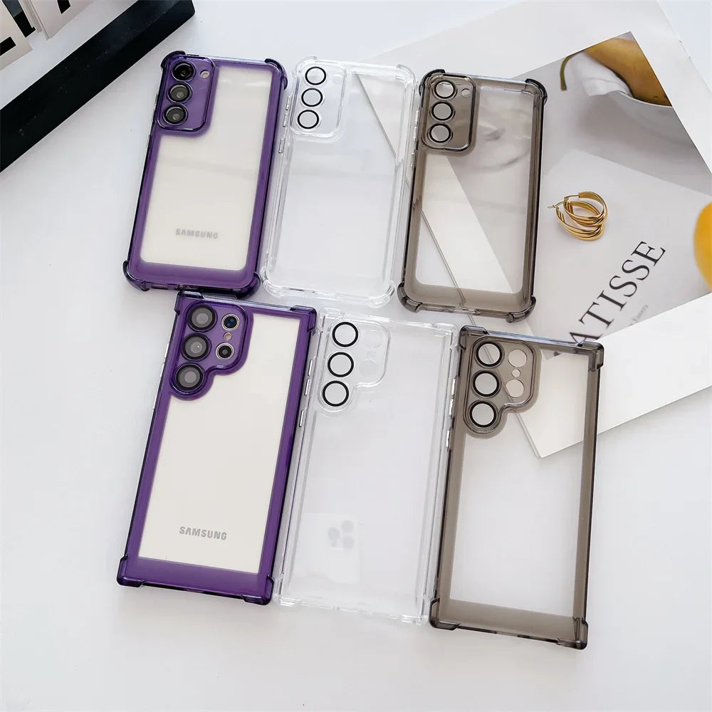 Transparent Ultra Slim Acrylic Case for Samsung Galaxy S24 Ultra S23 FE S22 Plus Clear Airbag Shockproof Lens Protector Cover