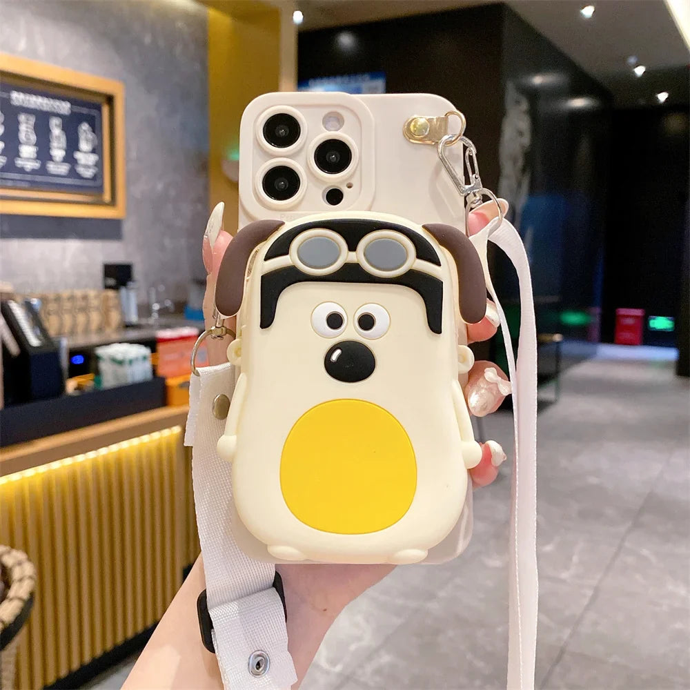 3D Cartoon Capybara Crossbody Strap Coin Wallet Lipstick Bag Phone Case For iPhone 16 15 14 Plus 13 12 11 Pro Max 16ProMax