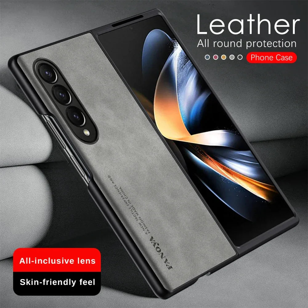 For Samsung Galaxy Zfold4 Zfold3 Zfold Z Fold 5 4 3 Fold5 Fold4 Fold3 5G Silicone Shockproof Bumper Sheepskin Leather Case
