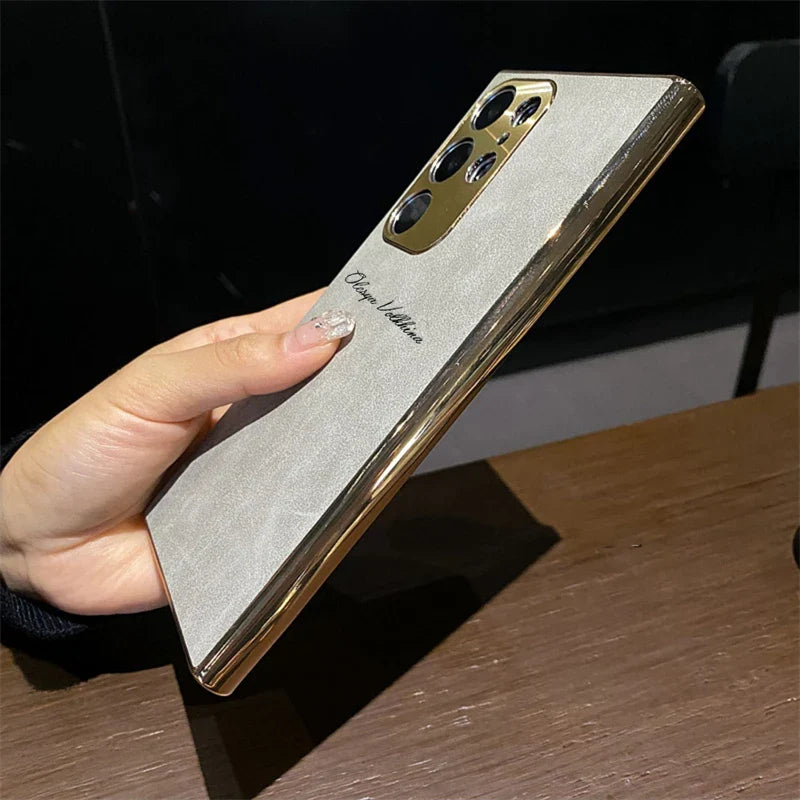 S24 Ultra Personalized Custom Name PU Leather Texture Phone Case For Samsung Galaxy S23 S22 Ultra S24 Plus Plating Back Cover