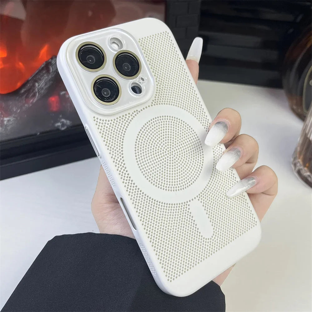Heat Dissipation Plating PC Magnetic Phone Case For iPhone 16 15 14 13 12 11 Pro Max Luxury For Magsafe Wireless Charging Cover