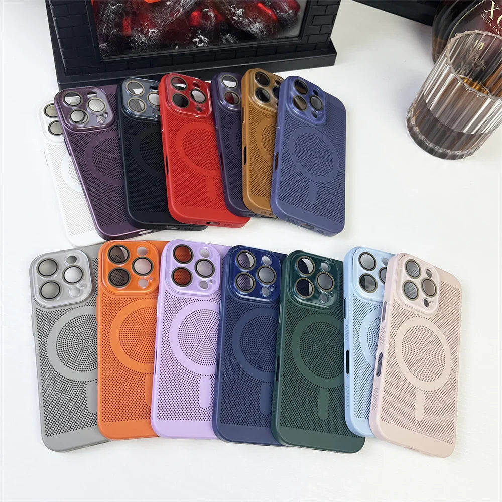 Heat Dissipation Plating PC Magnetic Phone Case For iPhone 16 15 14 13 12 11 Pro Max Luxury For Magsafe Wireless Charging Cover