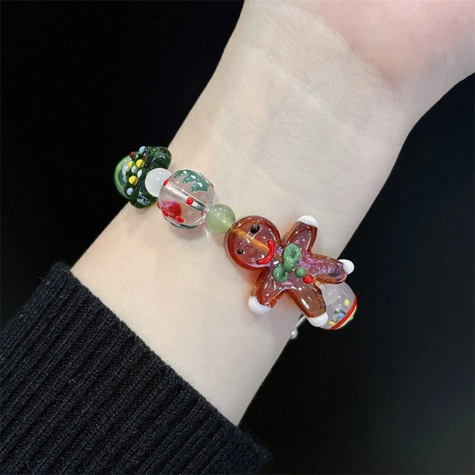 Christmas Strap For Xiaomi Mi Band 10 9 8 Pro Miband 9Pro 8 Pro Gingerbread Resin Beaded Elastic Bracelet Wristband Watch Band