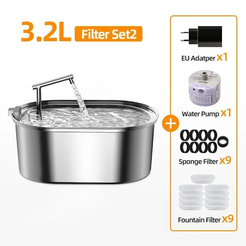 ROJECO Stainless Steel Cat Water Fountain Automatic Cat Drinker Drinking Fountain For Cats Dogs Pet Water Dispenser Accessories