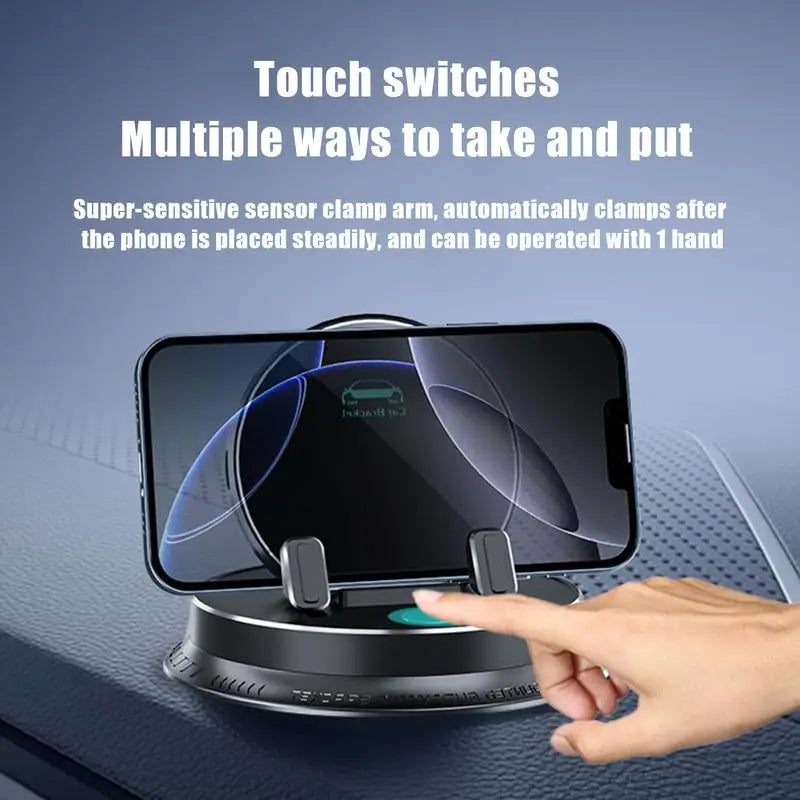 Electric Auto Scal Car Phone Holder Mount Cell Phone Mobile Holder Support For Car,360° Rotatable Dashboard With Touch Button