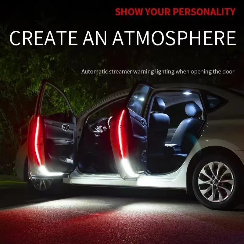12V LED Car Door Opening Warning Atmosphere Light Strip Car Welcome Light Red And White Flashing Light Auto Safety Signal Light