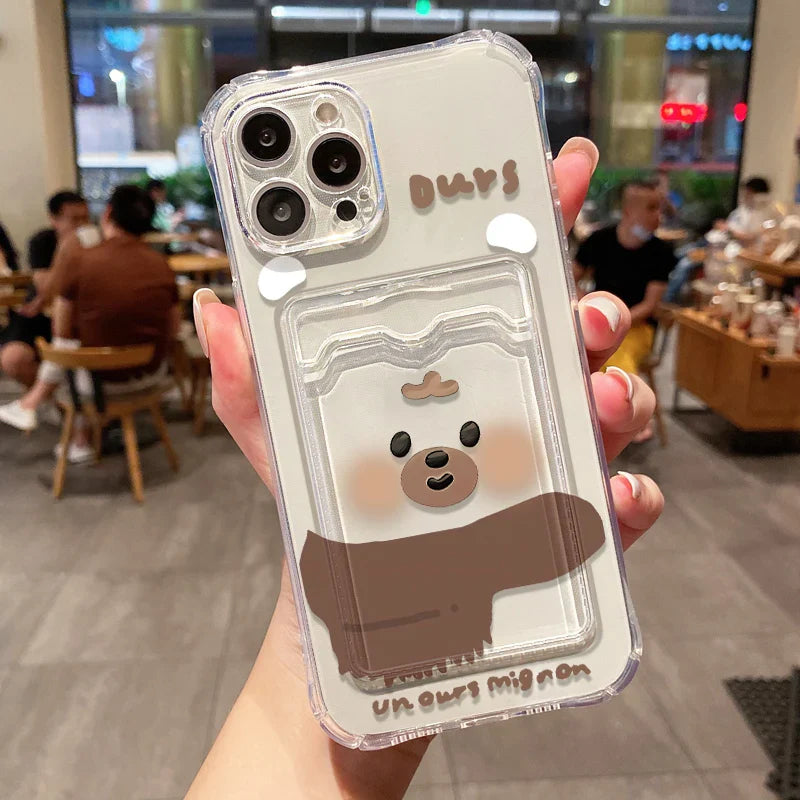 Cartoon Bear Phone Case For Samsung A54 A55 A15 A53 A52 A33 A35 A13 A34 A14 A24 A25 A06 A16 S21 S22 S23 S24 Ultra Card Bag Cover