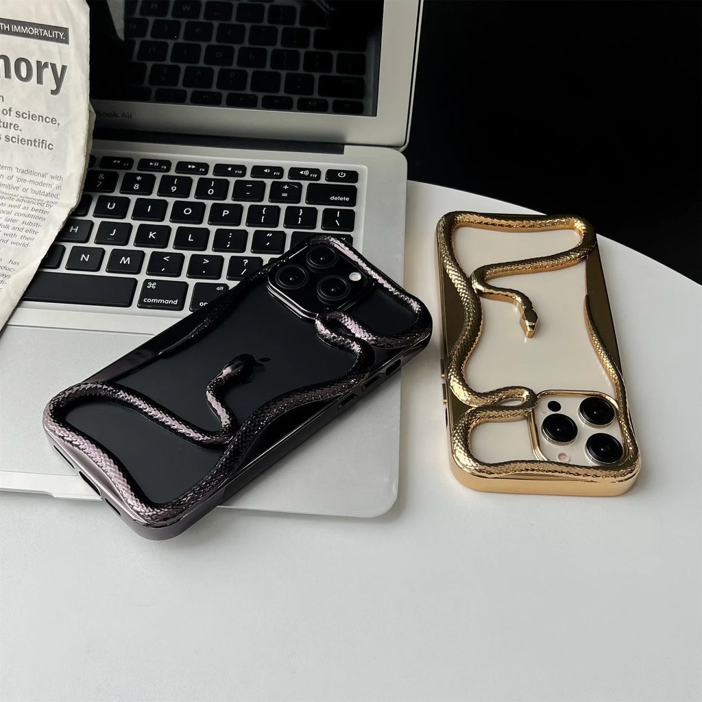 New 3D  Snake Pattern Matte Phone Case for iPhone 15 16 Pro Max 13 12 15 16 Pro 16 Plus Hollow Slim Shockproof Protective Cover
