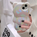 Ins Cute 3D Aurora Cartoon Bear Case For iPhone 11 13 12 14 15 16 Pro Max 16 Plus Colorful Laser Rainbow Gradient Soft Cover
