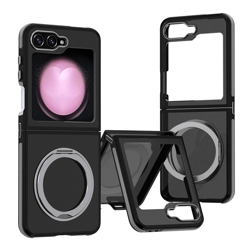 Magnetic Case for Samsung Galaxy Z Flip 6 5 5G Cover 360 Rotation Stand for Magsafe Matte Metal Camera Frame Folding Phone Shell