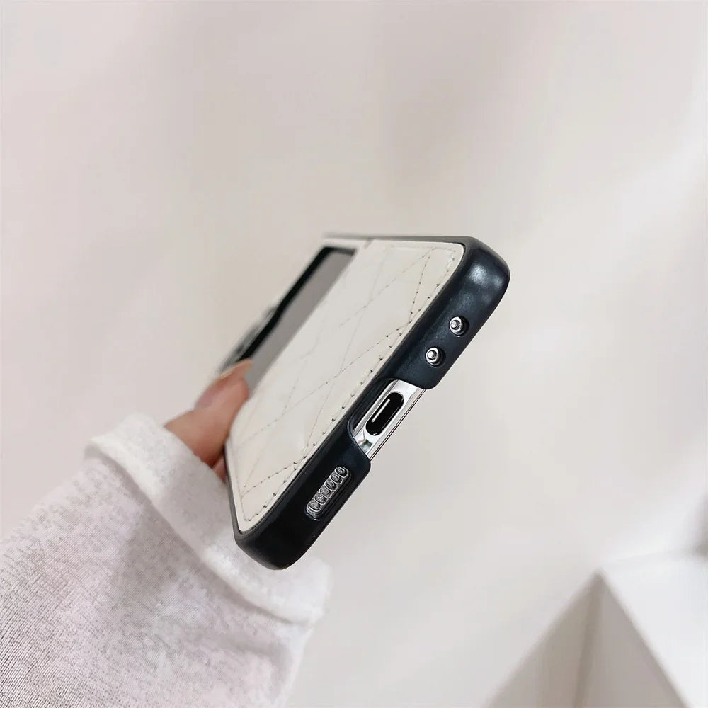 For Samsung Galaxy Z Fold 6 5G Luxury Leather Rhombus Case For Z Flip 5 4 3 Z Fold 6 5 4 3 Pure Color CC Style Protection Cover