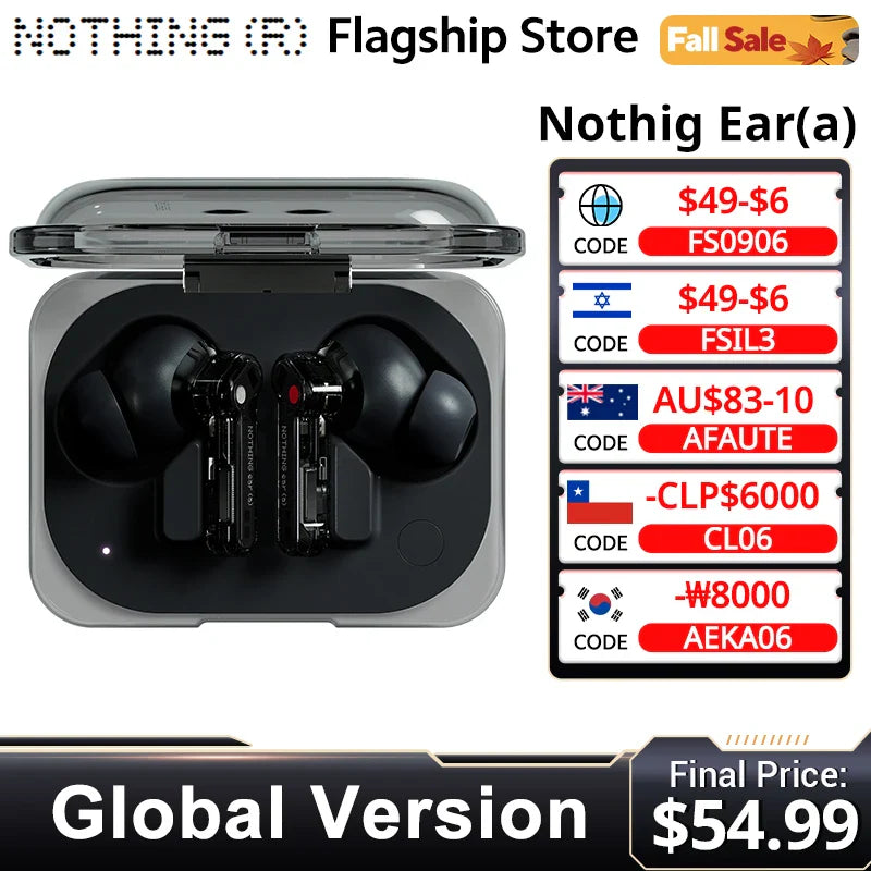 Global Version Nothing Ear (a) Bluetooth Earphone  45dB Active Noise Cancelling ANC Dynamic 42.5 hours listening Fashion Design