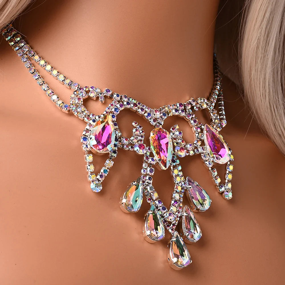 AB Rhinestone Water Drop Necklace