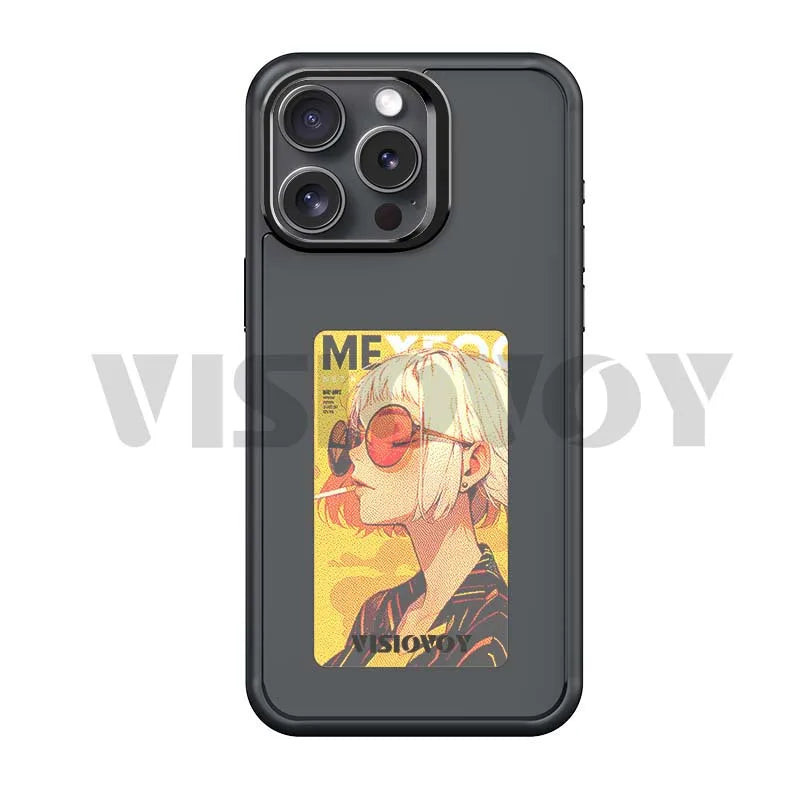 NFC Function Smart Phone Case For iphone 16 15 14 13 Pro Max E ink 4 Color Screen DIY Fashion Phone Cover Cartoon Girl New Funda