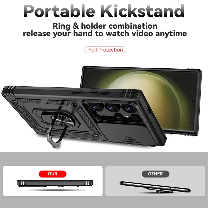 For Samsung Galaxy S24 Ultra Case Slide Lens Armor Phone Case For Samsung S24 + Plus S 24 Ultra Magnetic Ring Holder Back Cover