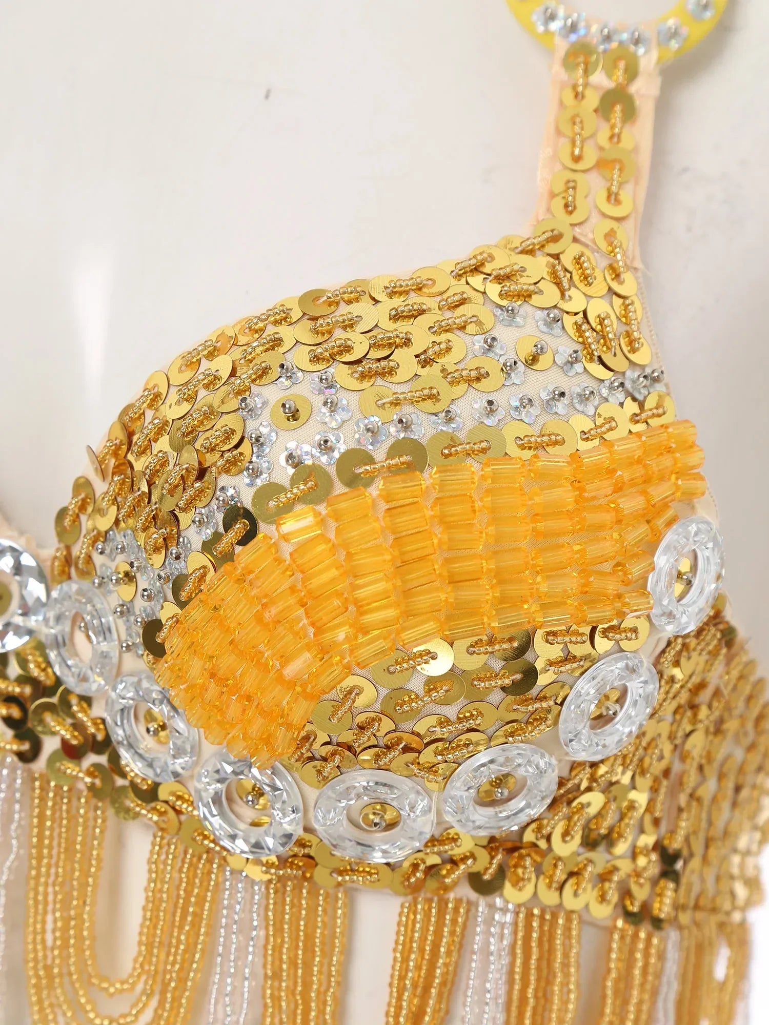 Sequin Beaded Fringe Tassel Performance Costume Halter Bra Top