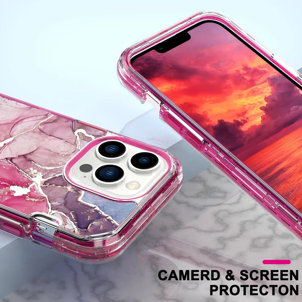 Gradient Colorful Marble Armor Case For iPhone 16 15 14 Pro MAX 13 12 11 X XS XR 7 8 14 Plus PC Bumper Shockproof Phone Cover