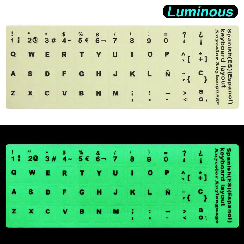 Spanish,Russian,Arabic,French,English etc Language Fluorescent Keyboard Stickers Luminous Waterproof Keyboard Protective Film