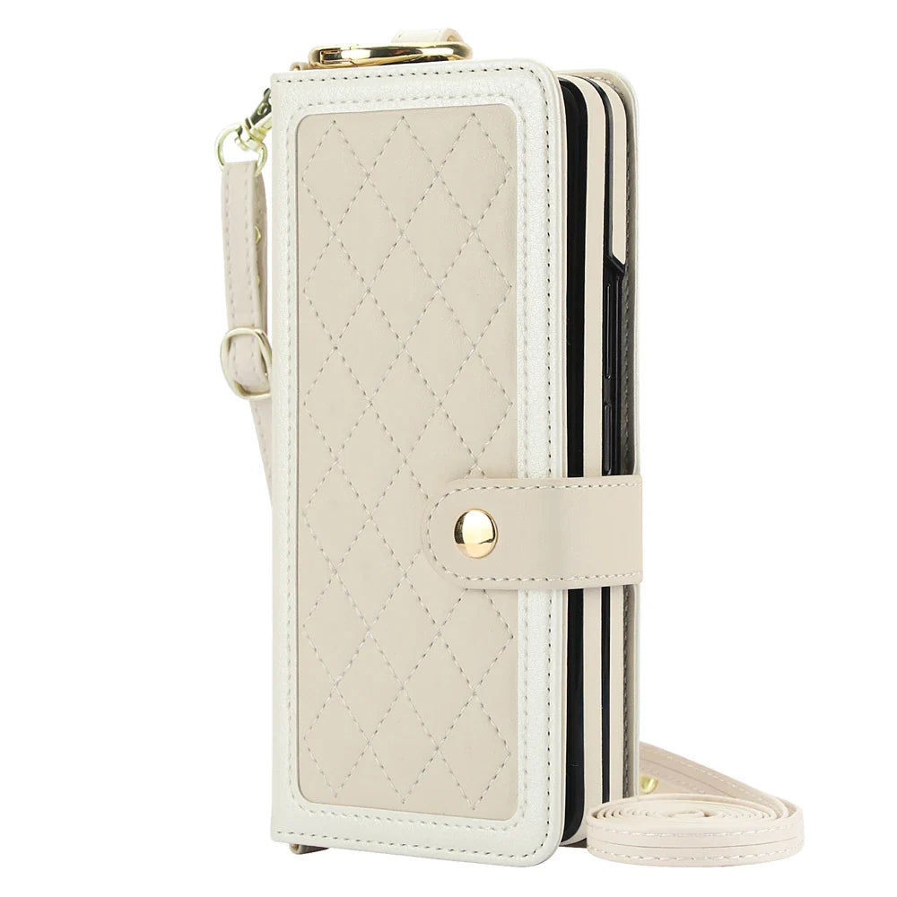 Luxury Crossbody Lanyard Leather Wallet Card Case for Samsung Galaxy Z Fold 7 6 5 4 3 Fold6 5G Wrist Rope Flip Stand Cover Coque