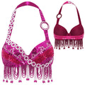 Sequin Beaded Fringe Tassel Performance Costume Halter Bra Top