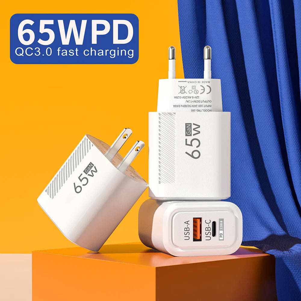 Total 65W Fast Charger USB Type C Quick Charge Wall Charger For iPhone 15 Samsung Xiaomi Huawei PD Phone Charger Power Adapter