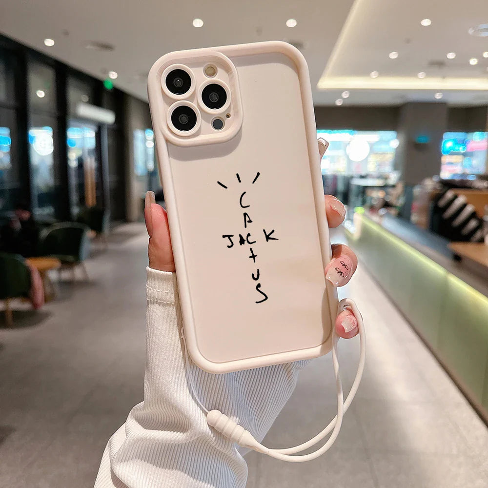 Travis Scott Cactus Jack Phone Case for IPhone 15 14 13 12 11 Pro Max Mini XR XS X 7 8 Plus Soft TPU Back Cover With Hand Strap