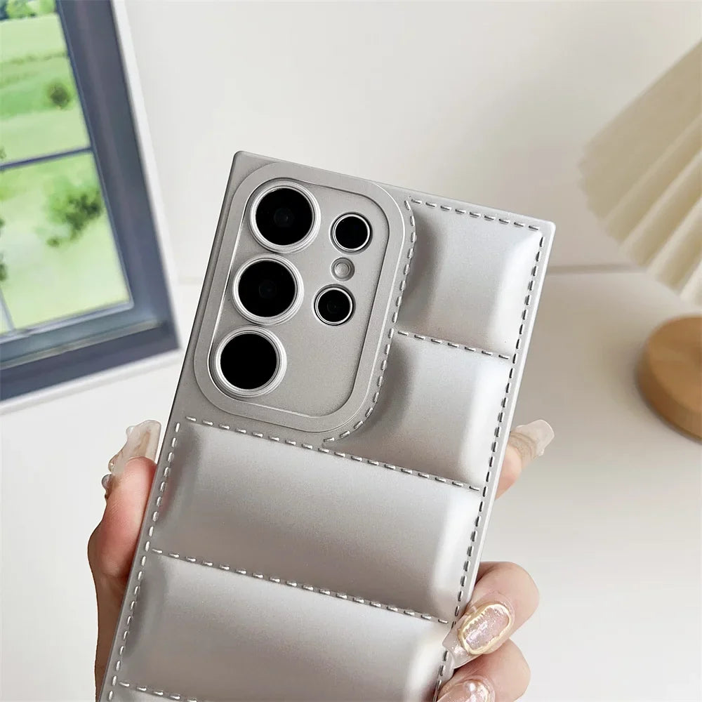 Solid Color Down Jacket Case for Samsung Galaxy S24 S23 Ultra S22 S21 Plus S20 FE A54 A34 A53 A55 A35 A25 A52 A14 Soft TPU Cover