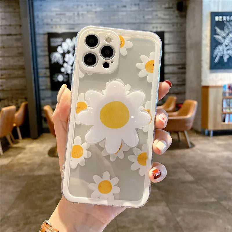 Daisy Flowers Grip Tok Holder Phone Case For Samsung Galaxy A55 A54 5G A34 A14 A15 A25 A24 S20 FE S21 S22 S23 Plus S24 S25 Ultra