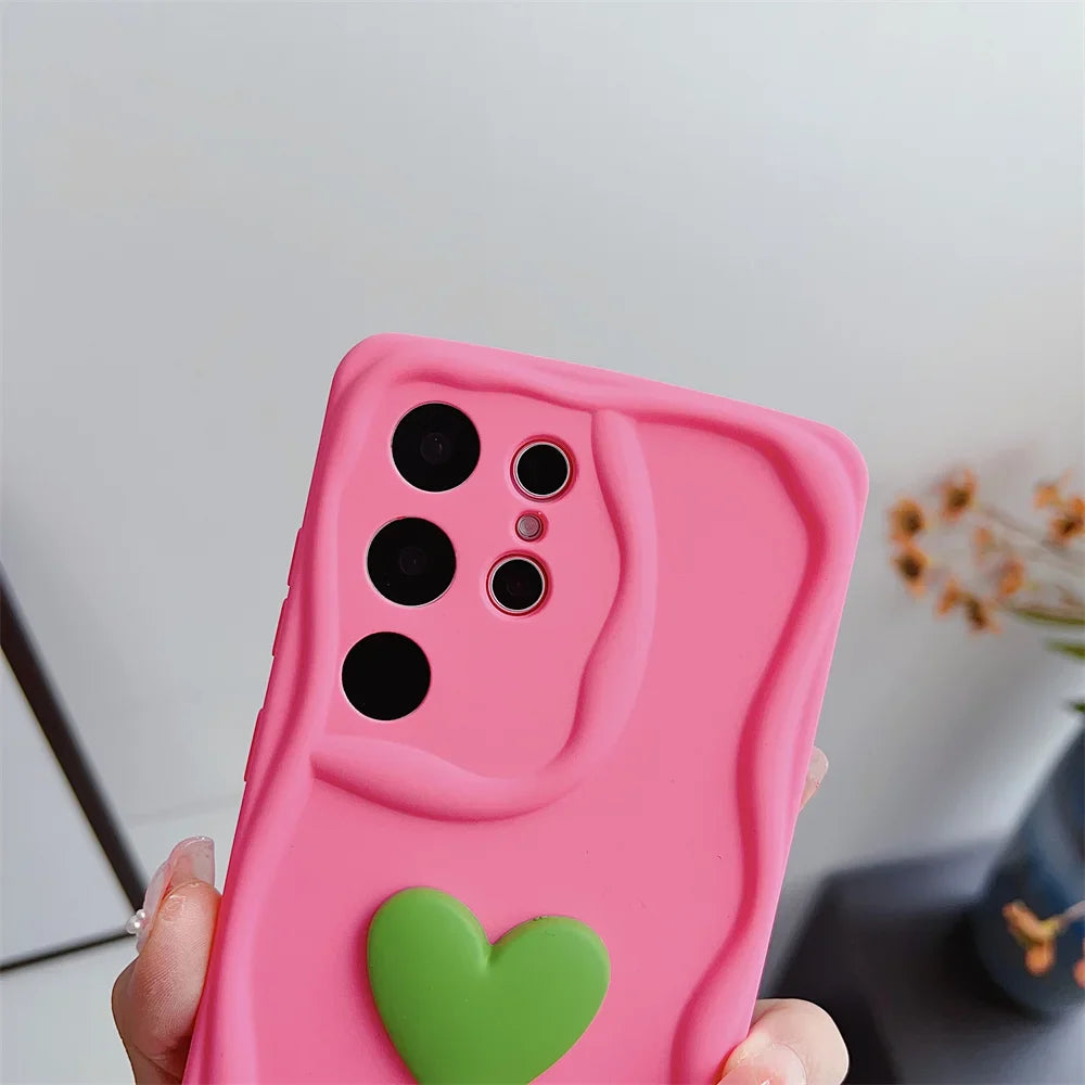 Cute Cartoon Love Heart Case for Samsung Galaxy S24 Ultra S23 S22 Plus S21 S20 FE A54 A34 A14 A73 A53 A52 A31 Soft Wave Cover