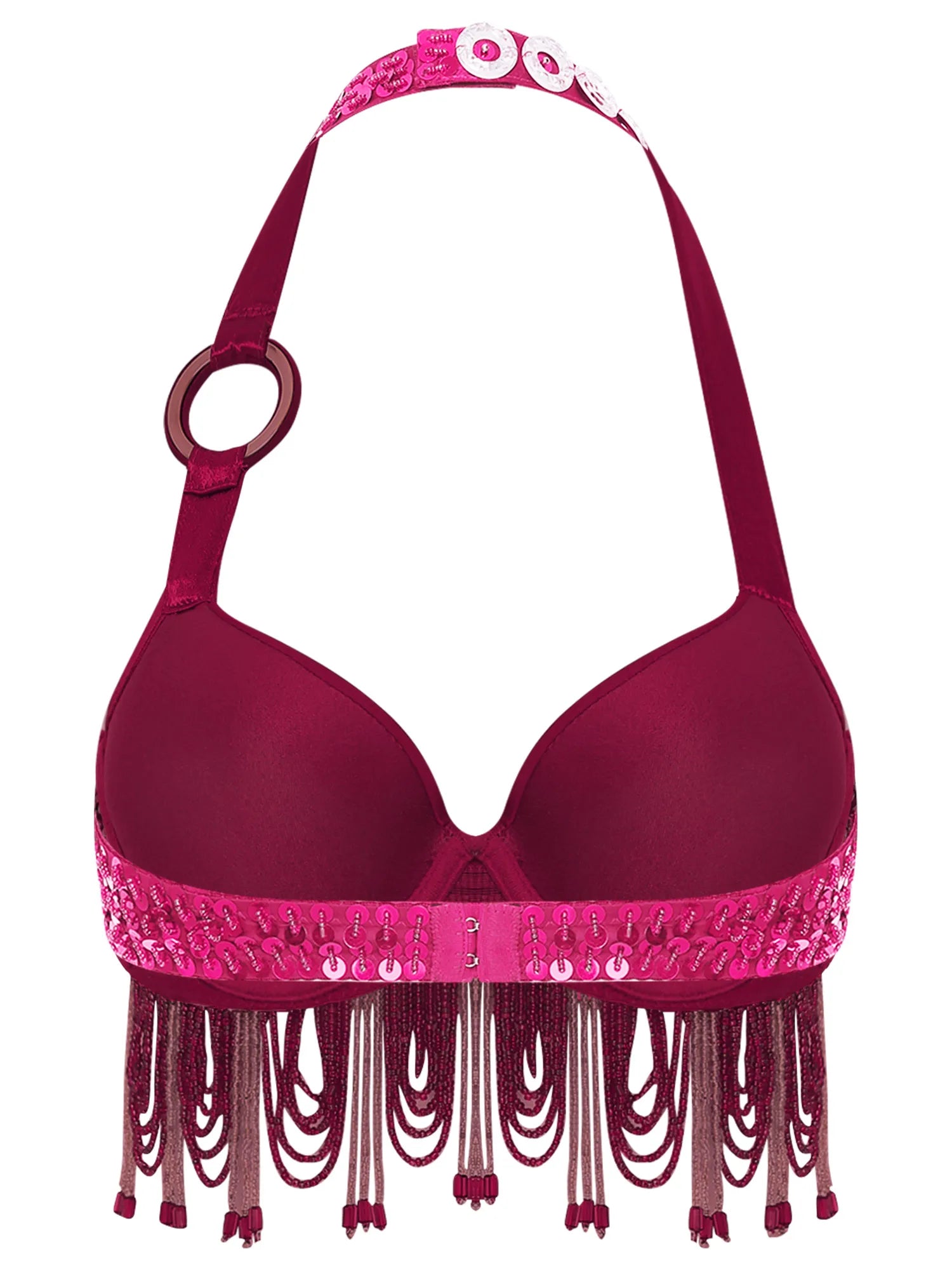 Sequin Beaded Fringe Tassel Performance Costume Halter Bra Top