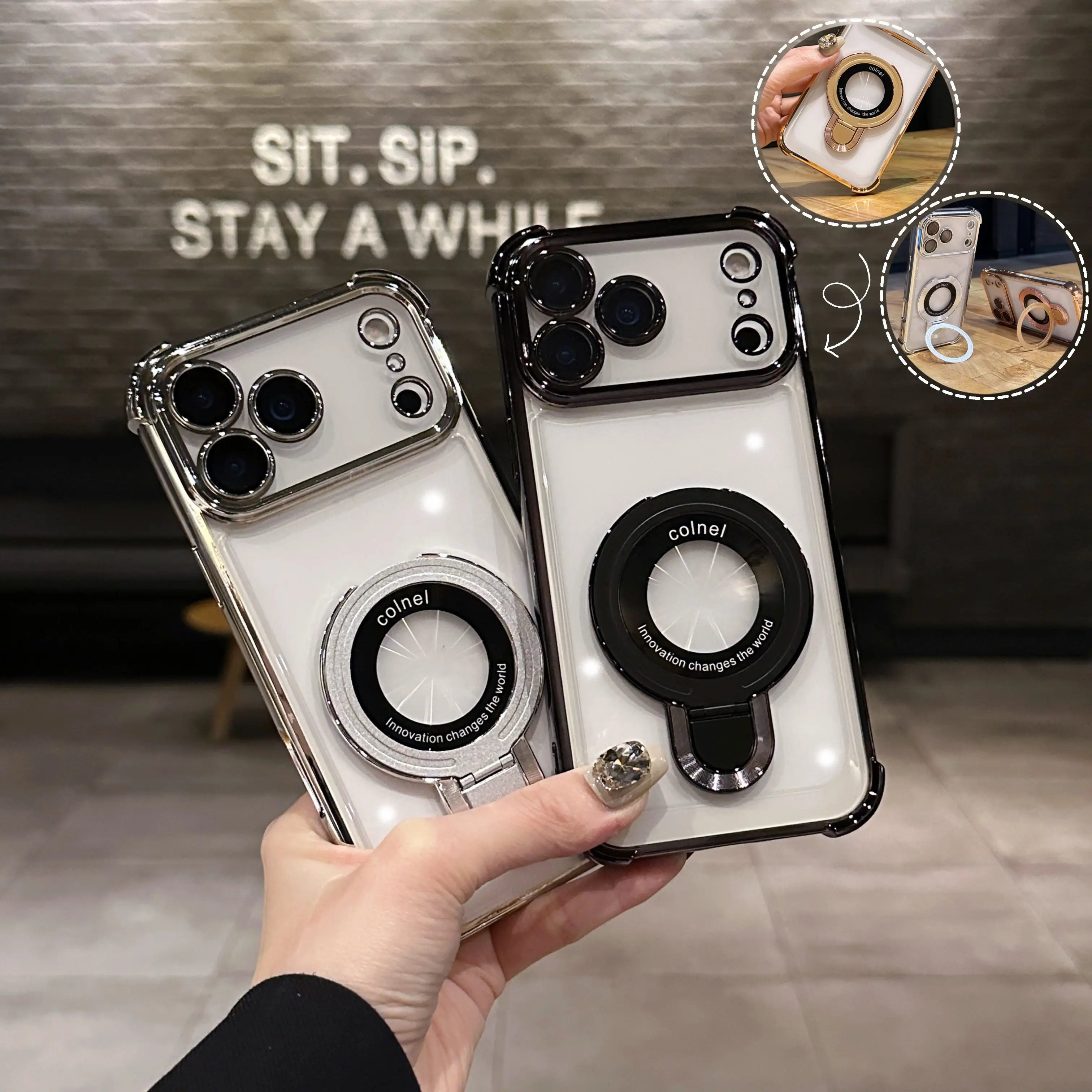Shockproof Plating Magnetic Case For iPhone 17 Air 17 16 15 14 13 12 Pro Max Plus iPhone XS XR XS MAX Back Covers with Holder
