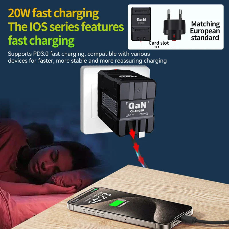 Xiaomi 120W GaN Fast Charger Compatible  With Retractable Type-c And Ligtning Cable Portable Adapter For Iphone 16 Ipad Macbook