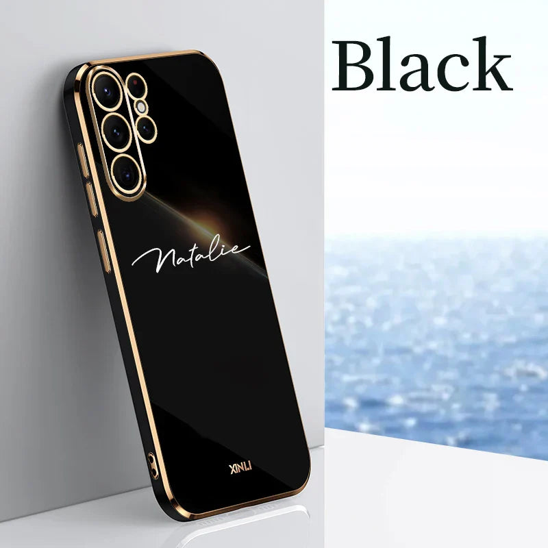 Case For Samsung Galaxy S24 Ultra Personalized Customized Name Case Luxury 6D Plating Soft Cover S23 S22 S21 S20 FE Ultra Plus