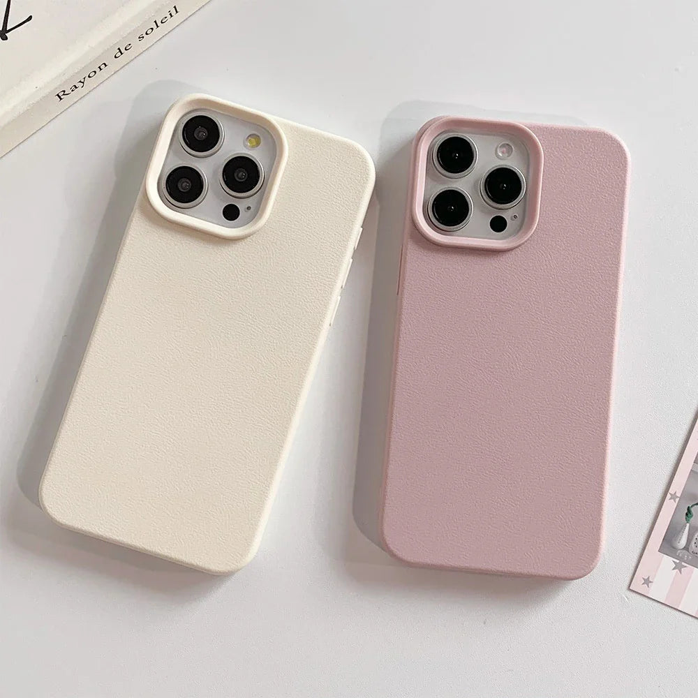 Luxury Leather Silicone Soft Case For iPhone 16 15 14 13 12 11 Pro Max Plus Candy Color Matte TPU Cover Shockproof Thin Shell