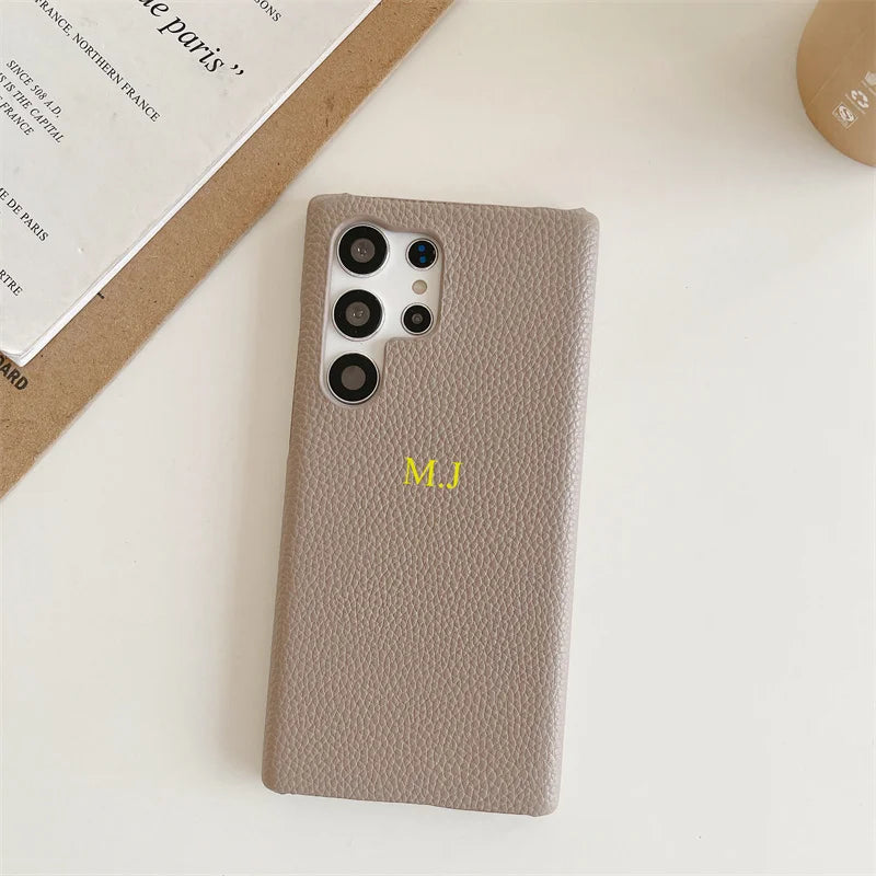 Phone Case for Samsung s23 s22 s24 ultra s21 plus s20 s10p Personalize Customize Name Letter Grain Leather Cases
