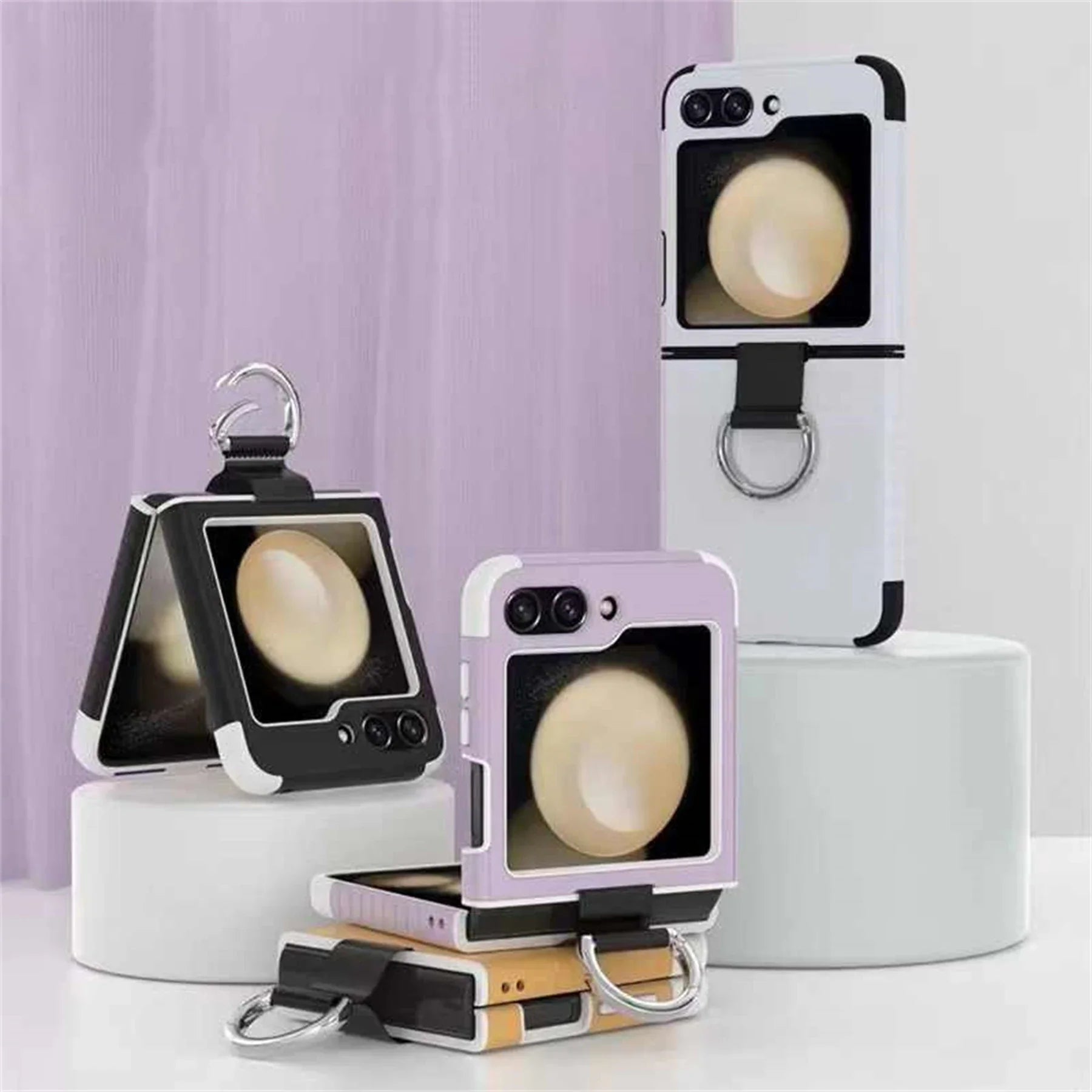 Cute Ins Korean Candy Color Portable Ring Solid Color Phone Case for Samsung Galaxy Z Flip 5 6 5G Z Flip6 Flip5 Zflip5 Cover