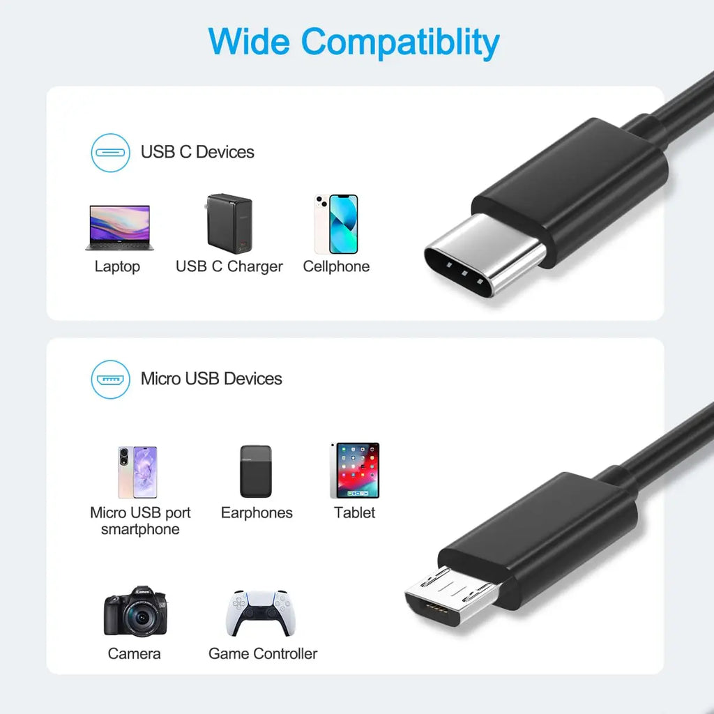 NNBILI USB C to Micro USB Cable For Samsung Redmi LG Moto Xbox-One PS4 ControllerFire TabletsTV Stick USBC Adapter Charging Cord