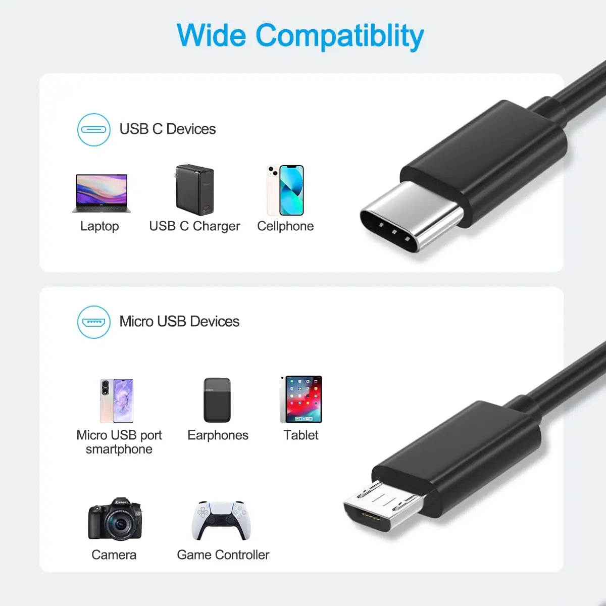 NNBILI USB C to Micro USB Cable For Samsung Redmi LG Moto Xbox-One PS4 ControllerFire TabletsTV Stick USBC Adapter Charging Cord