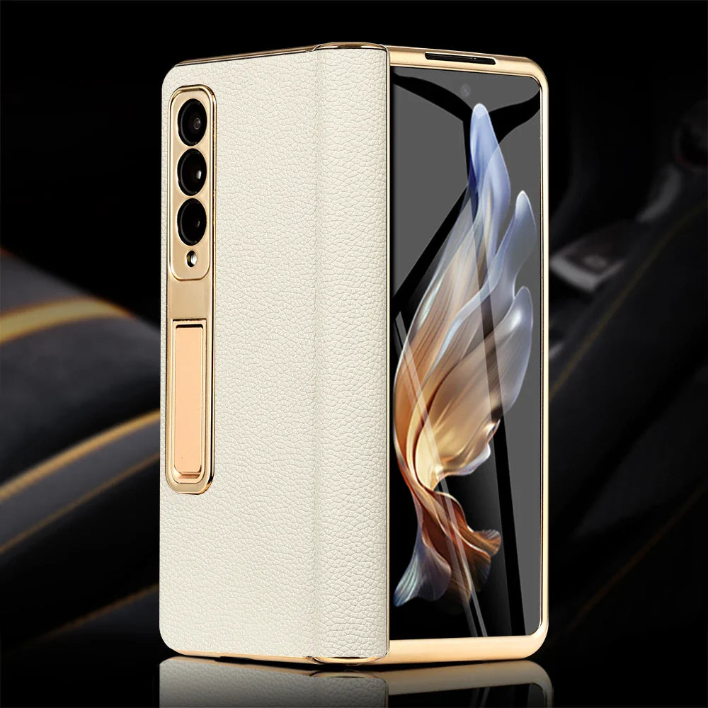 LANGSIDI Brand Luxury Genuine Leather Shockproof Case for Samsung Galaxy Z Fold 3 4 5 6 Magnetic Hinge Protective Stand Cover