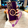 Plating Soft TPU Rose Case For Samsung Galaxy S25 S24 S23 S22 S21 Ultra Plus S25Ultra For Magsafe Charge Cover &Lanyard Bracelet