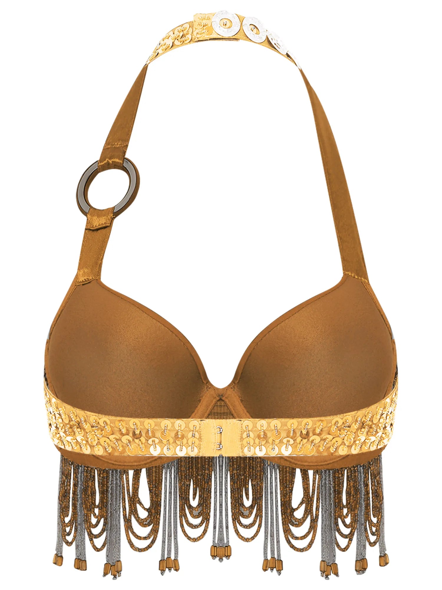 Sequin Beaded Fringe Tassel Performance Costume Halter Bra Top