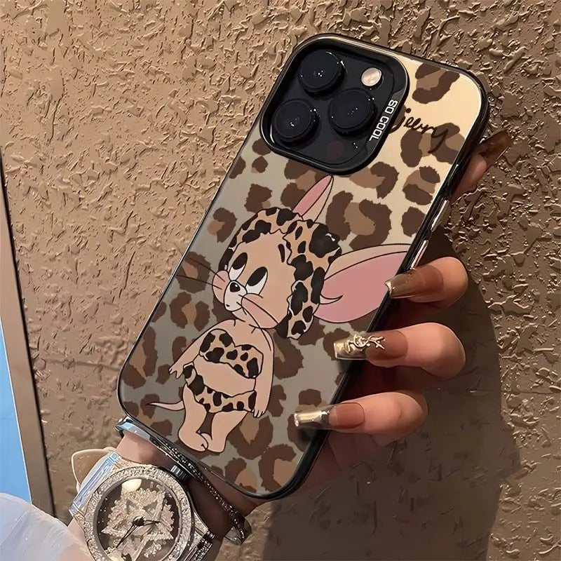 Tom And Jerry Leopard Print Bikini Phone Case For iPhone 16 15 14 13 12 11 Pro Max XS Max XR 7 8 Plus MINI Y2K Cute Back Cover