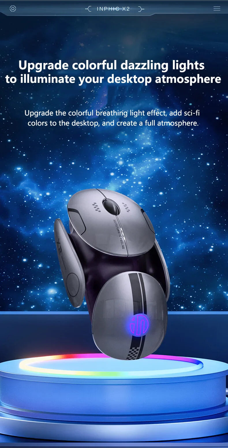 Inphic X2 Silent Bluetooth Mouse Metal Base Rechargeable Wireless Gaming Mouse For Computer Laptop Office Game
