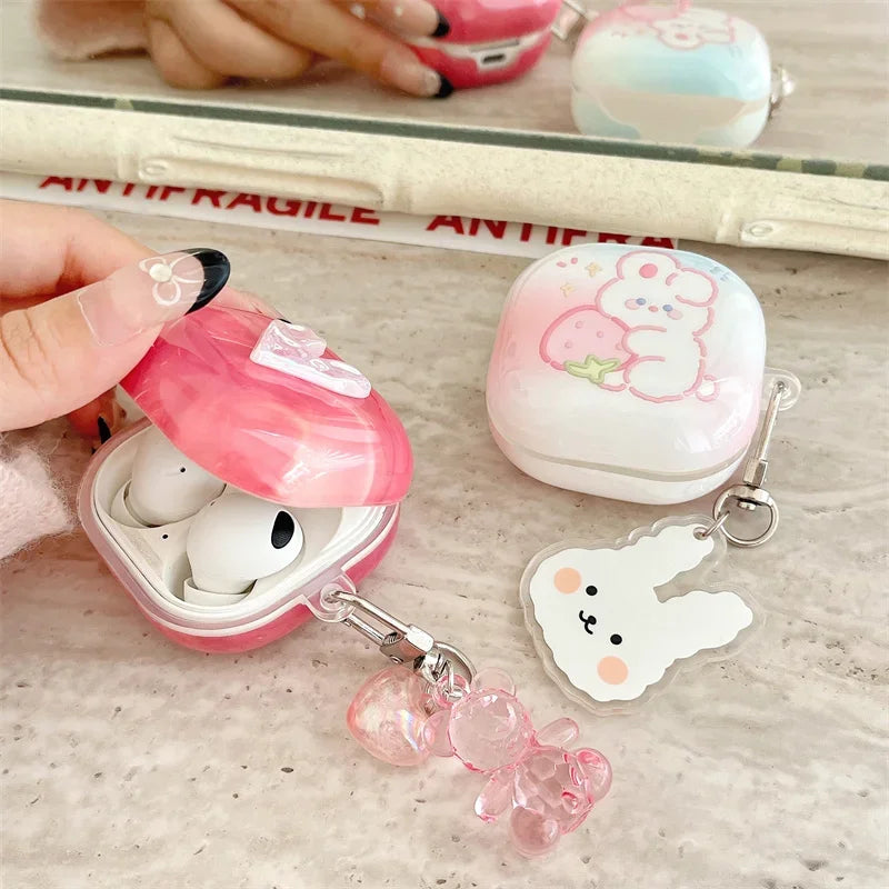 For Samsung Galaxy Buds 3 Pro/Buds FE/Buds 2 Pro/Buds 2/Buds live/Buds pro Case,Cute Cartoon Rabbit Earbuds With KeyChain Cover