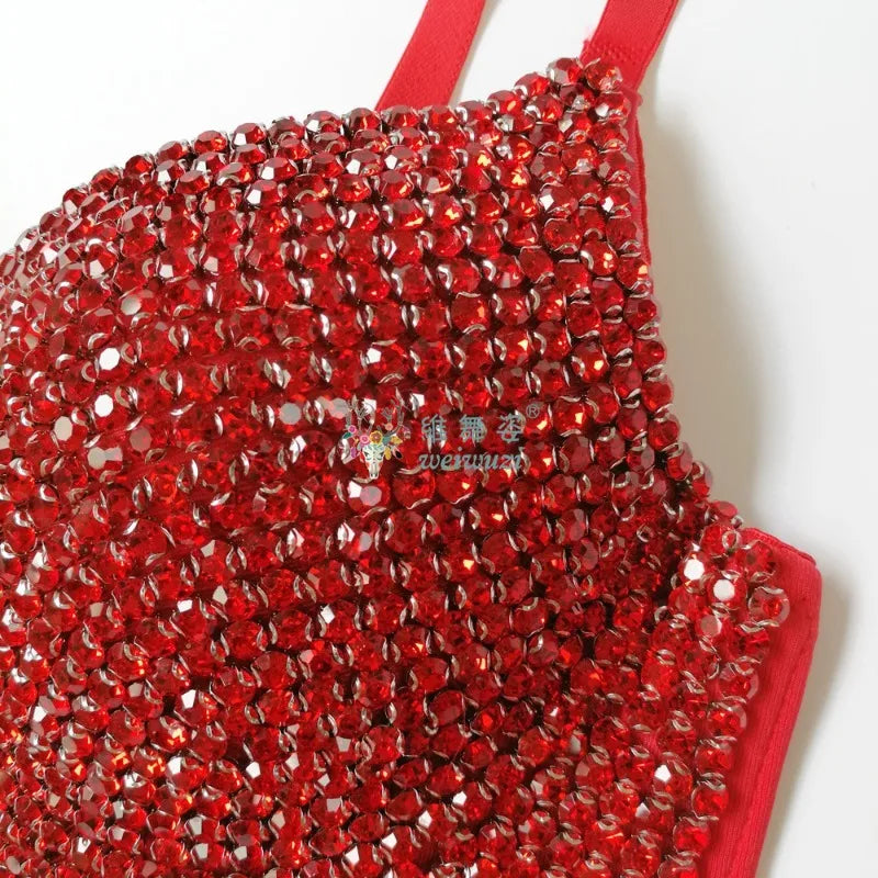 Colored Rhinestone Longline Costume Bra